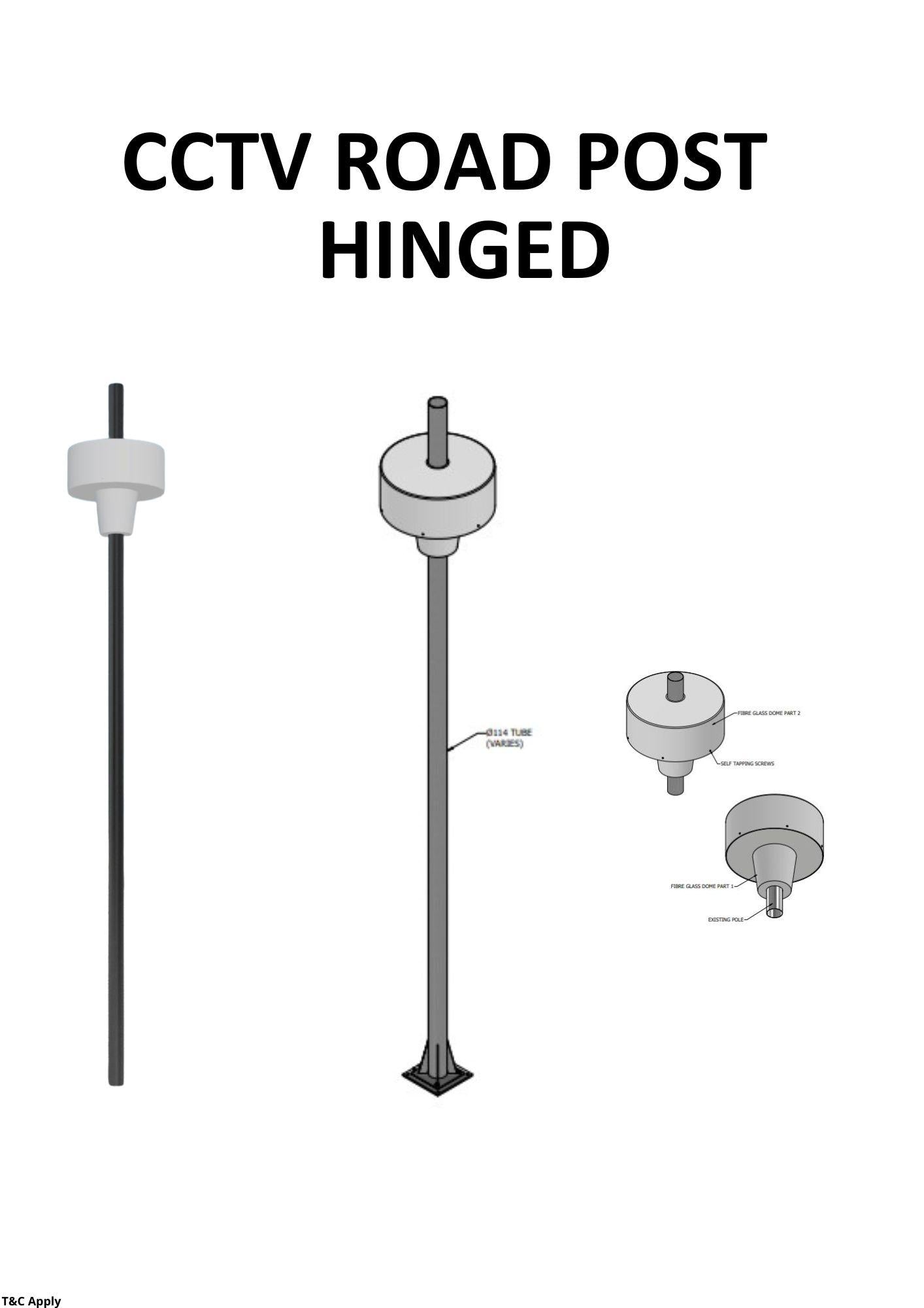 3m CCTV Domed Road Post Fibre Glass Dome, 2 x Cam Plate, Bolt Cage