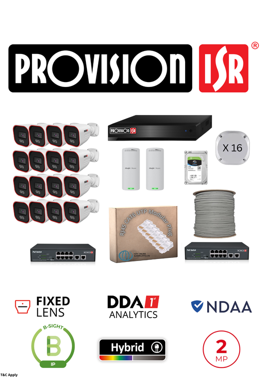 PROVISION  ENTRY LEVEL KIT  16 CH NVR  FULL   16 X IP CAMERAS COMPLETE  IP KIT 2
