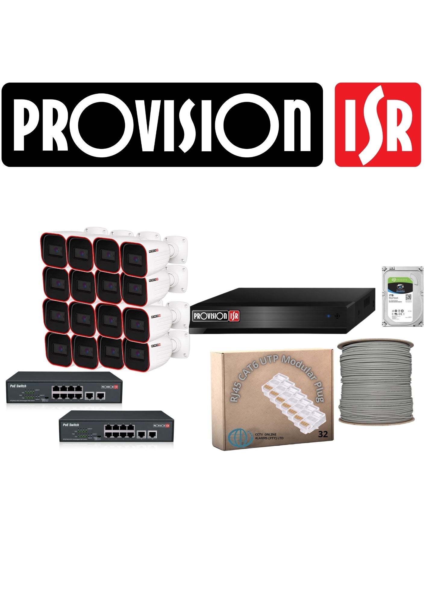 PROVISION   32 CH NVR  FULL   16 X IP BULLET CAMERAS  COMPLETE  IP KIT 1