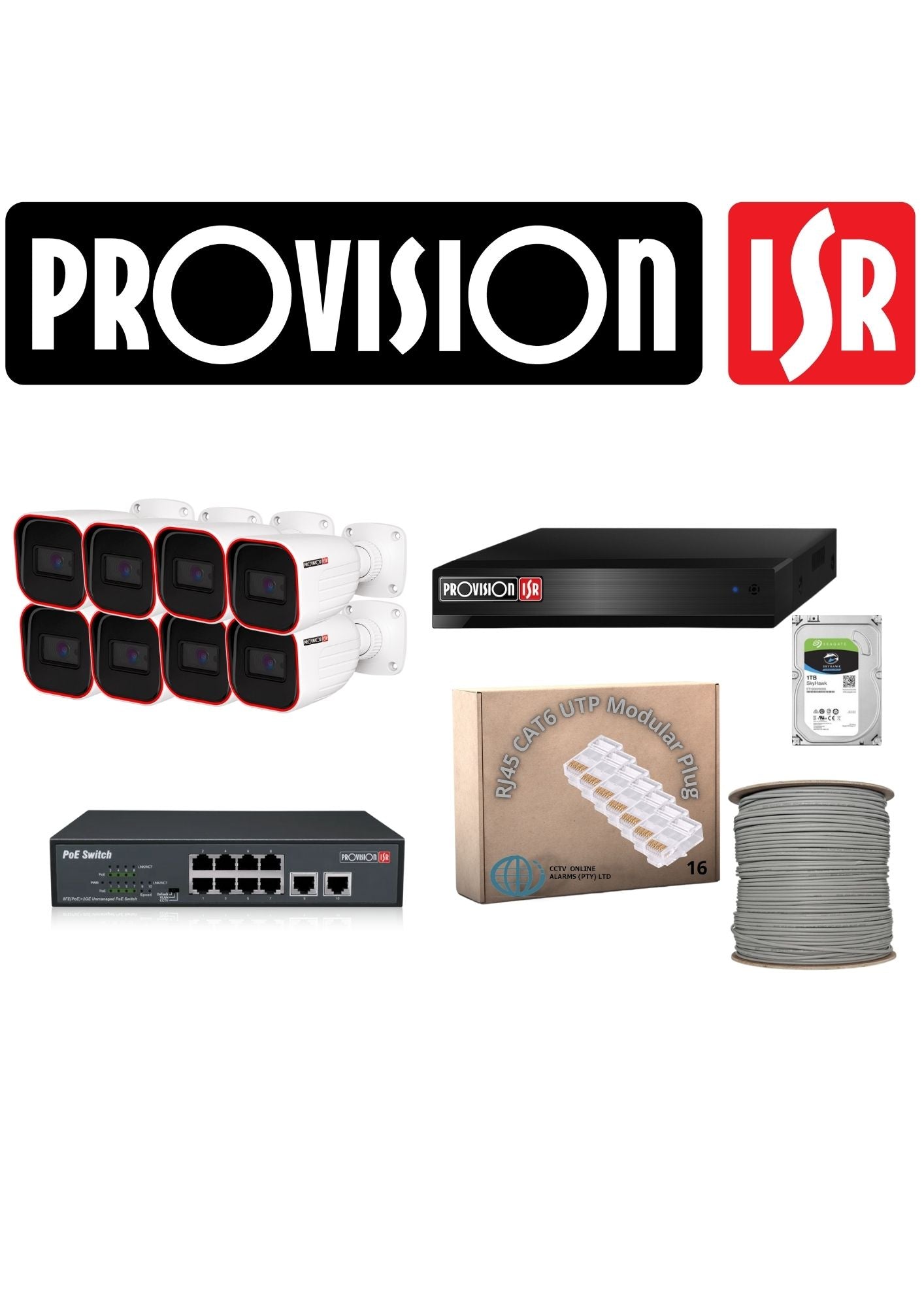 PROVISION   16 CH NVR  FULL   8 X IP BULLET CAMERAS  COMPLETE  IP KIT