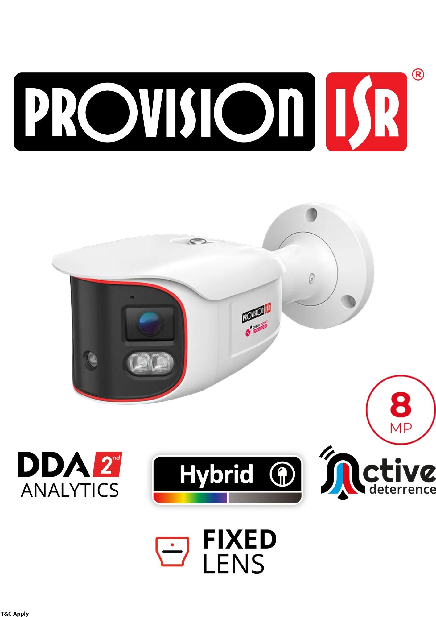 PROVISION BULLET 8MP Active Deterrence Fixed Lens Panoramic Bullet Camera with Hybrid LED and DDA2 Analytics
