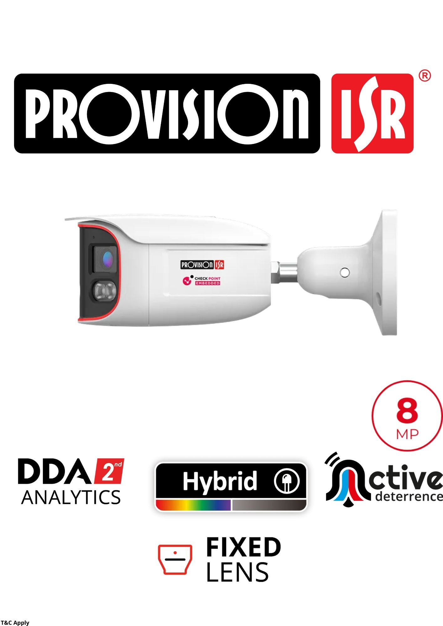 PROVISION BULLET 8MP Active Deterrence Fixed Lens Panoramic Bullet Camera with Hybrid LED and DDA2 Analytics