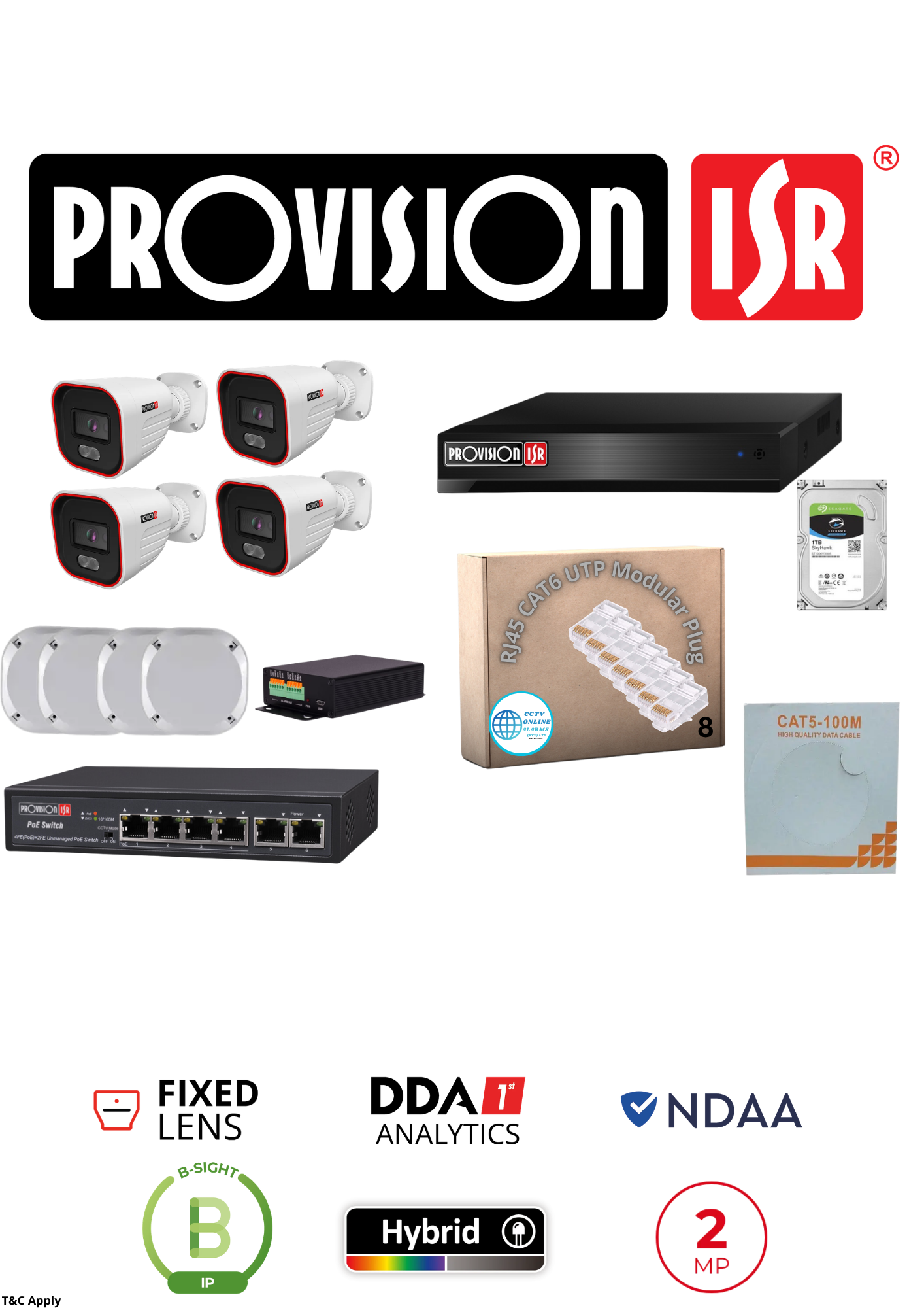 PROVISION   4 CH NVR  FULL   4 X IP CAMERAS COMPLETE  IP KIT