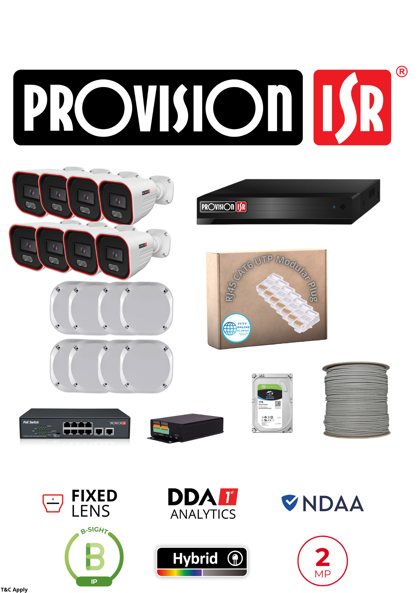PROVISION   8 CH NVR  FULL   8 X IP CAMERAS COMPLETE  IP KIT