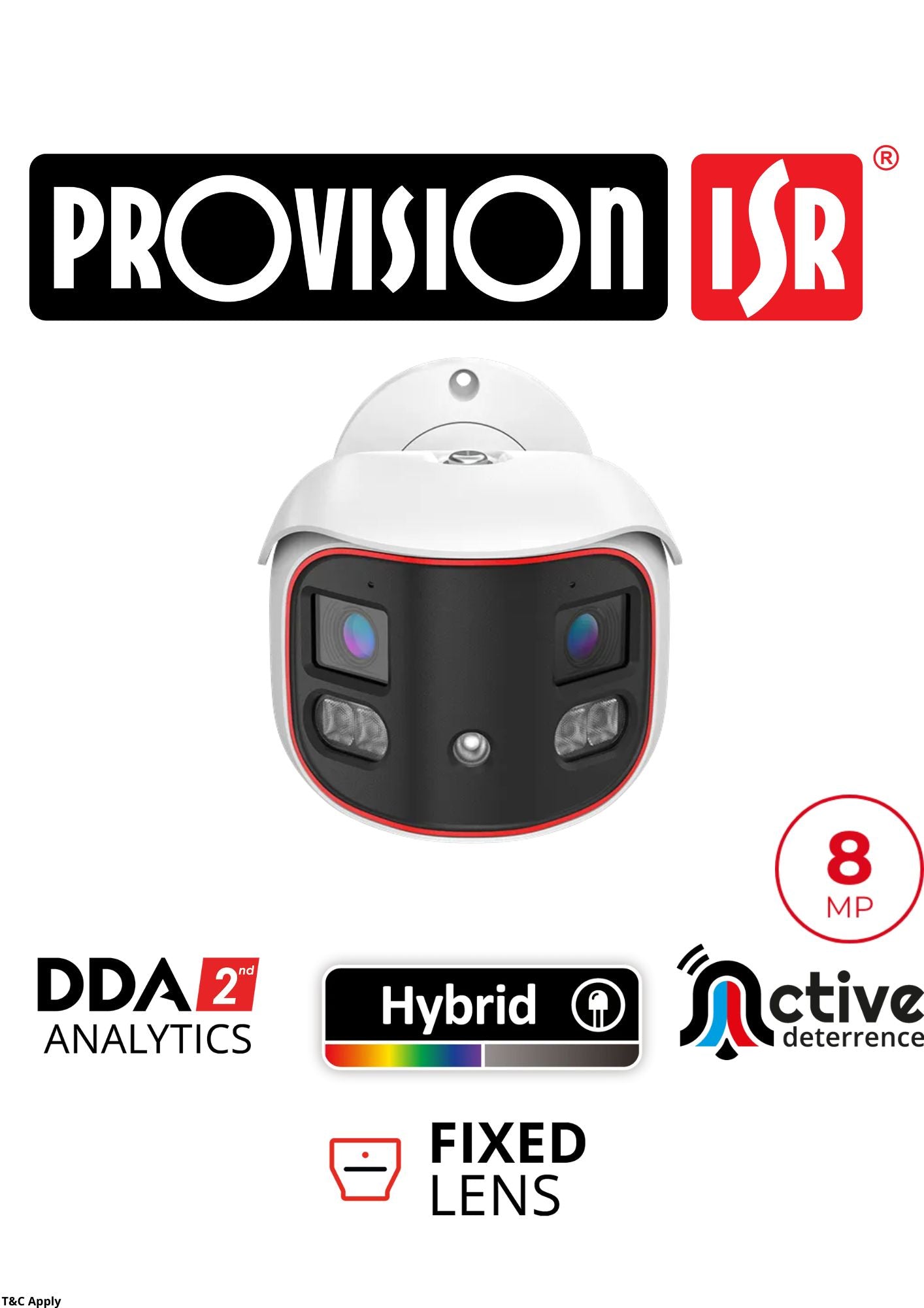 PROVISION BULLET 8MP Active Deterrence Fixed Lens Panoramic Bullet Camera with Hybrid LED and DDA2 Analytics