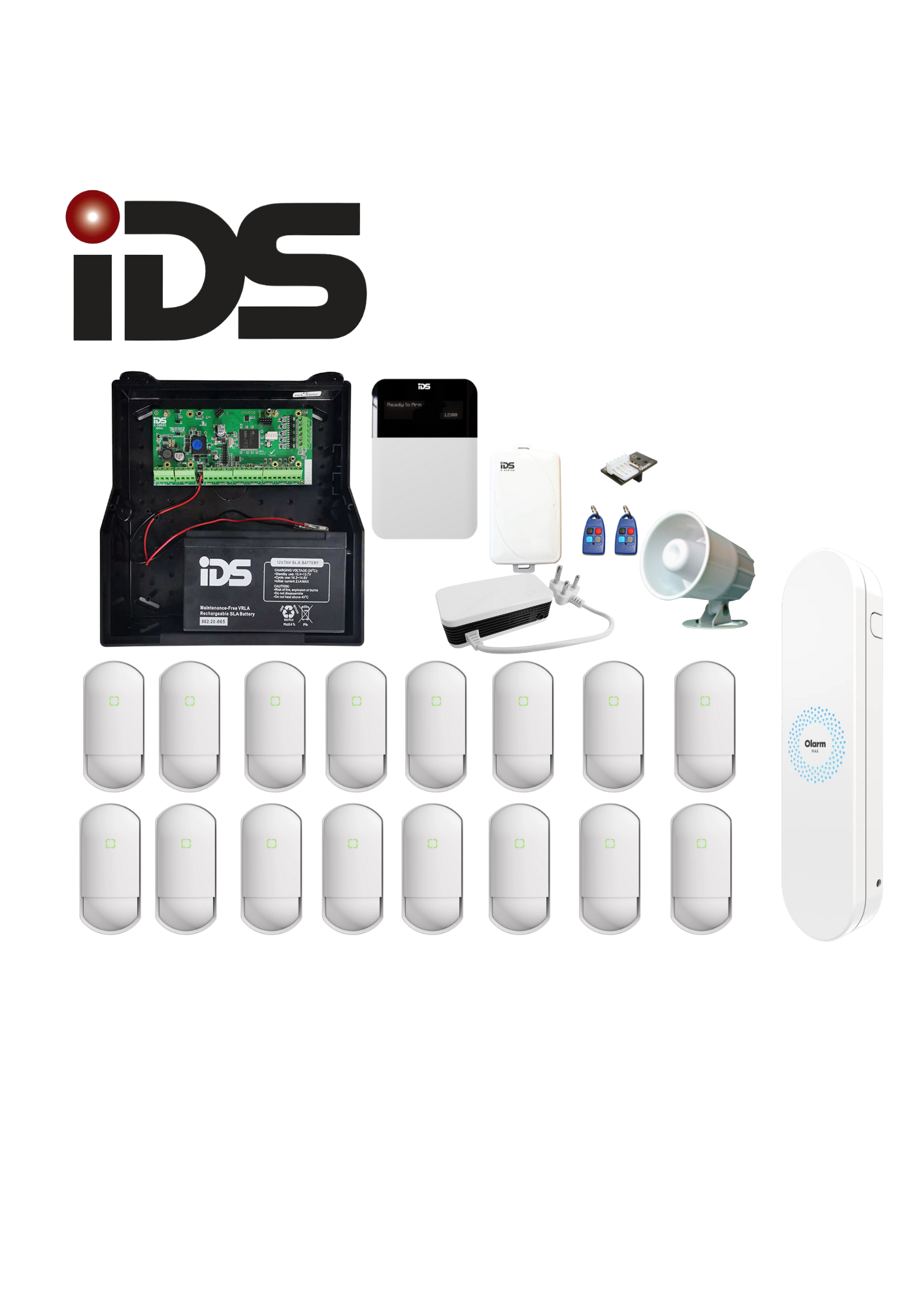 IDS X64, 16 ZONE, CURVE LCD KEYPAD, 15W SIREN, 40VA PSU, 12V BATT & PLUG IN EXPANDER  FULL KIT & OLARM APP CONTROL